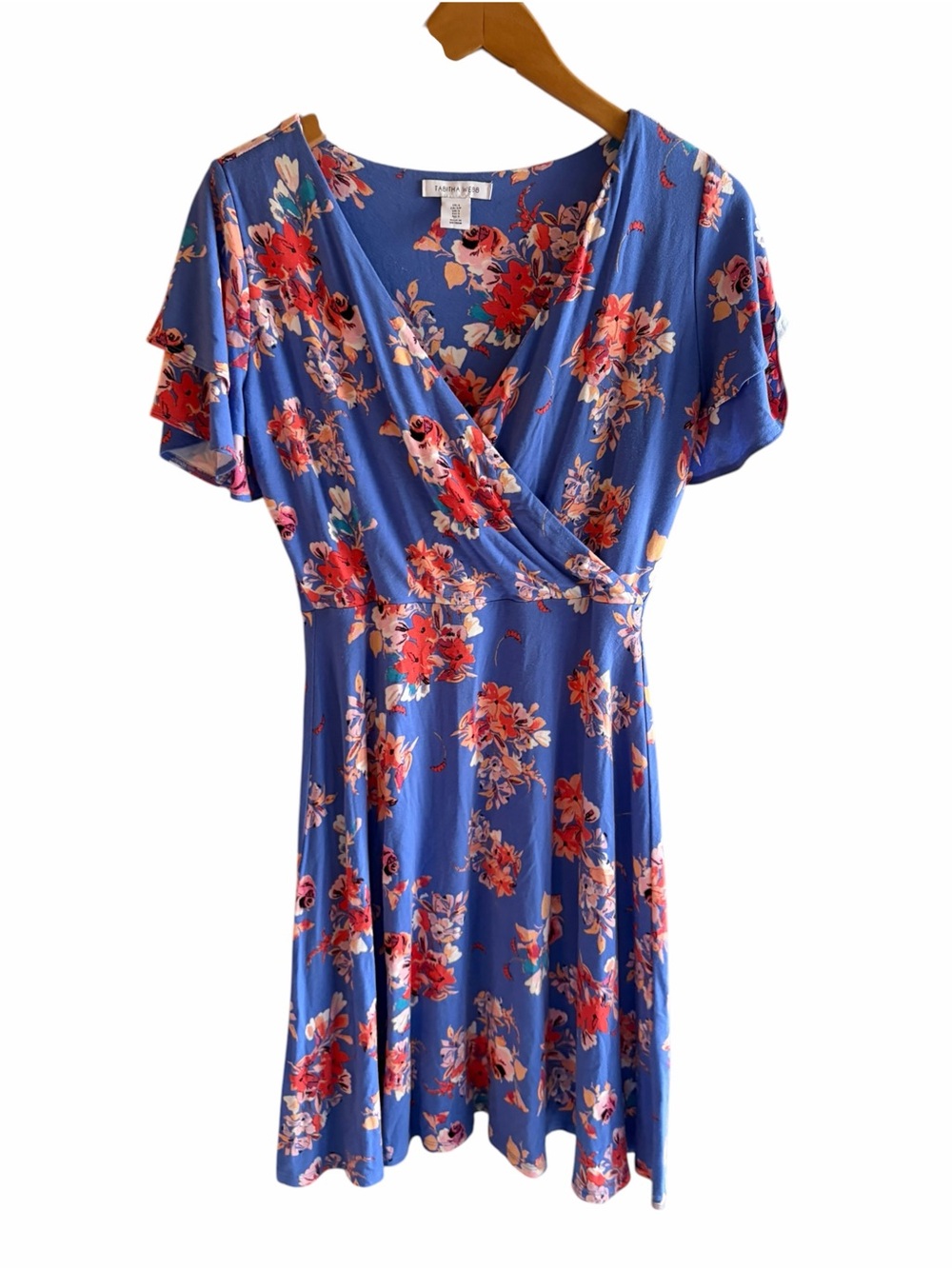 Tabitha Webb ~ Floral faux wrap dress ruffle sleeves Cottagecore - Picture 2 of 5